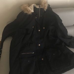 Black winter fur hooded coat